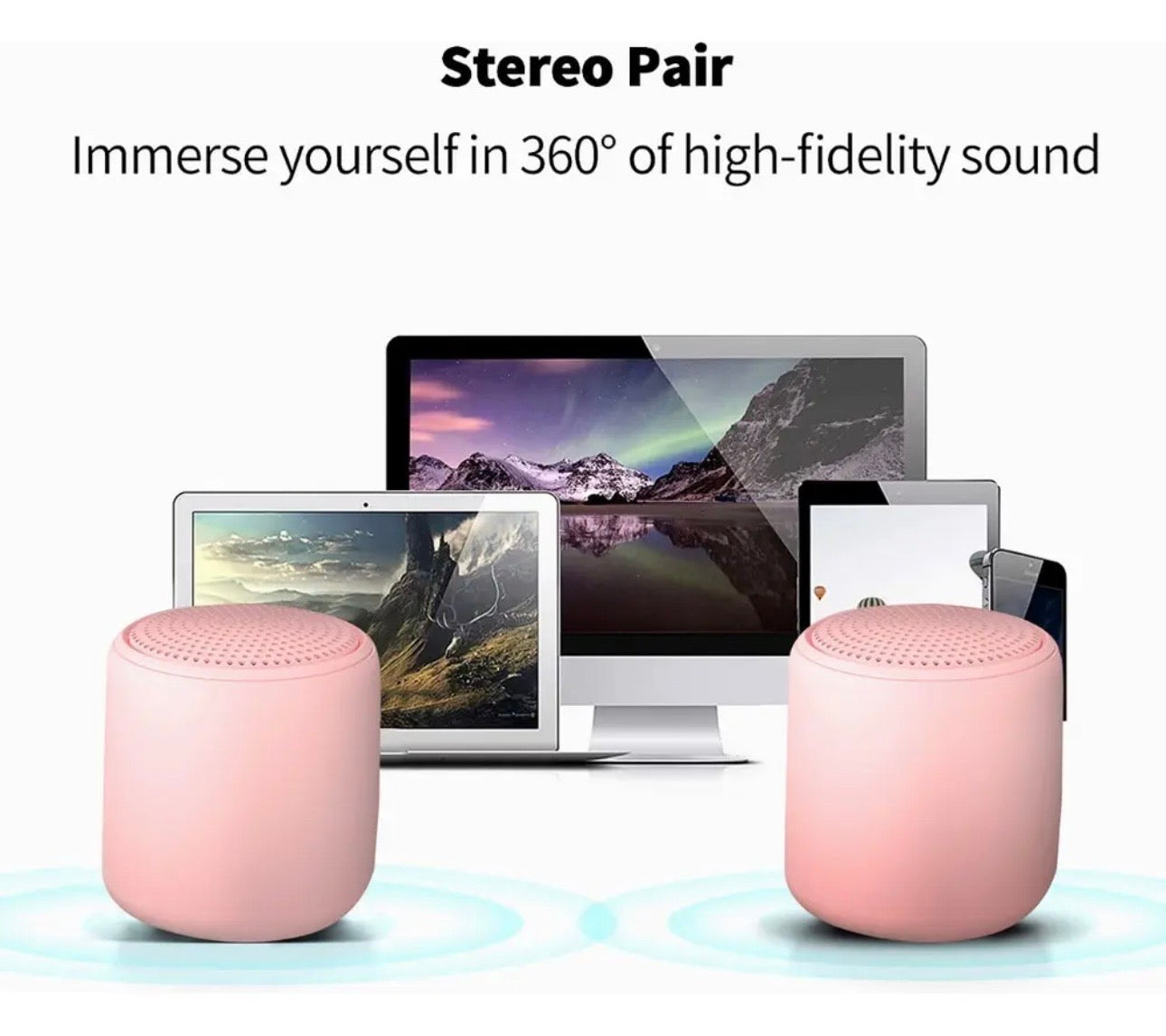 Mini Altavoz Bluetooth Portátil, Sonido Estéreo 360°, Graves Profundos 5W, Rosa - Compatible con Móvil, PC y TV