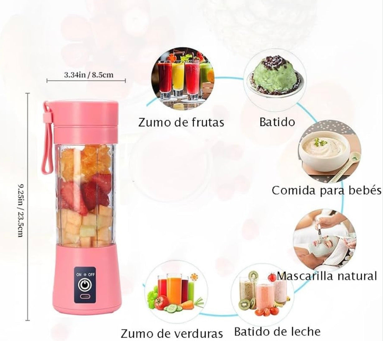 Licuadora Portátil Recargable USB 380ml Aisun+Mafeich | Mini Blender Personal para Jugos y Batidos