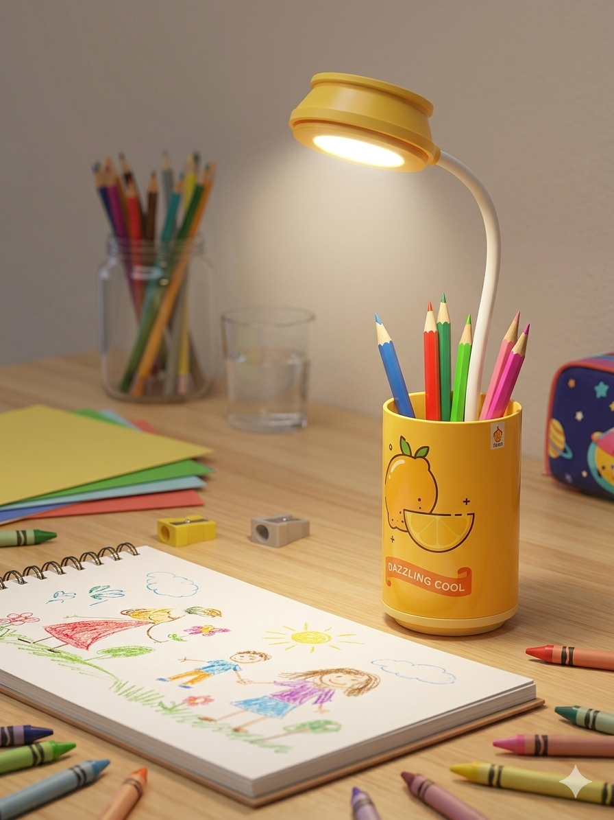 Mini Lámpara Porta-Lápices de Diseño Creativo Naranja | Luz de Lectura LED Ajustable Recargable | Organizador de Escritorio Estilo Coreano Kawaii