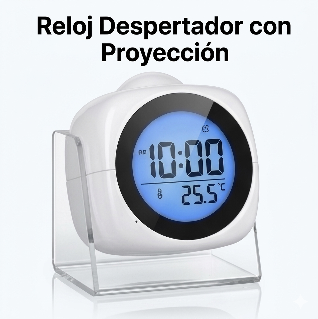 Reloj Despertador Digital con Proyección LED, Sensor de Temperatura y Función de Voz - Pantalla LCD con Retroiluminación