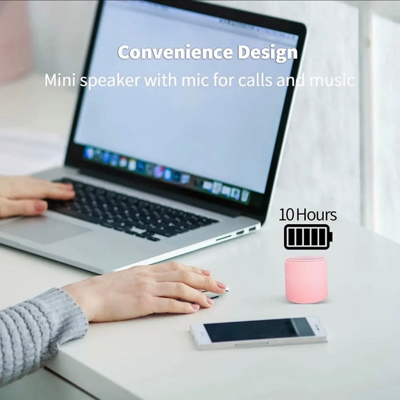 Mini Altavoz Bluetooth Portátil, Sonido Estéreo 360°, Graves Profundos 5W, Rosa - Compatible con Móvil, PC y TV