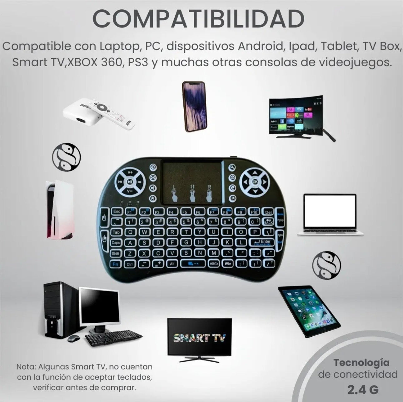 Mini Teclado Inalámbrico USB Con Touchpad Para Smart TV Android TV Box PC Plug & Play