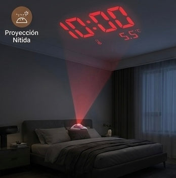 Reloj Despertador Digital con Proyección LED, Sensor de Temperatura y Función de Voz - Pantalla LCD con Retroiluminación